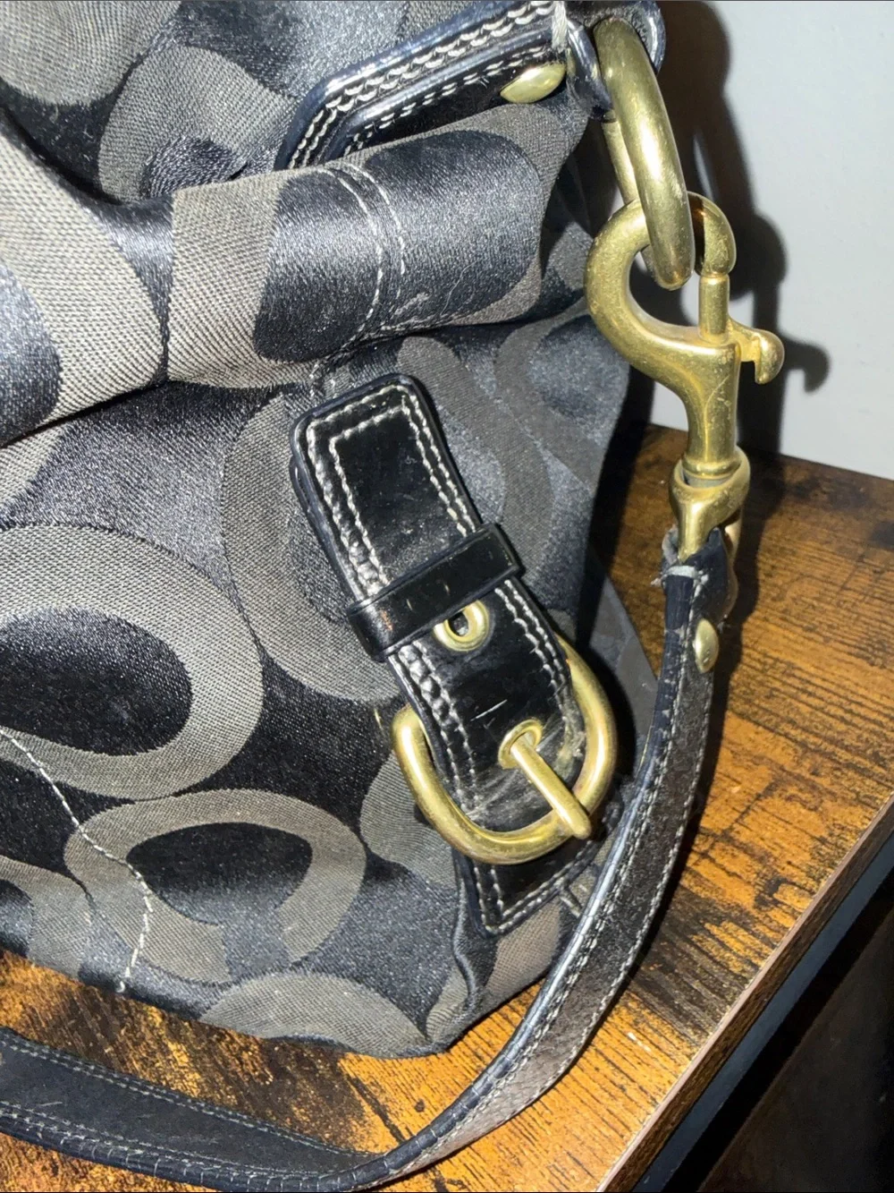 Coach Black Signature Shoulder Bag with Gold Hardware